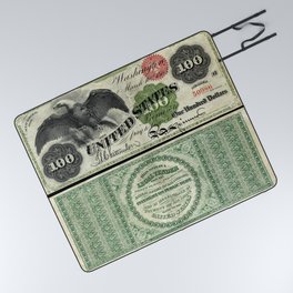 1863 $100 Legal Tender Bank Note Gold Certificate Picnic Blanket