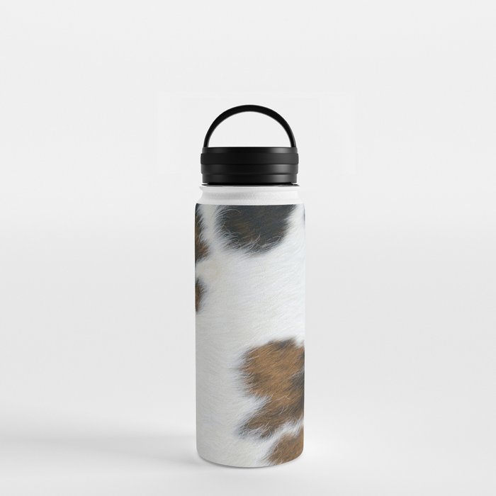 Farmhouse Tan + White Spotty Cowhide Water Bottle