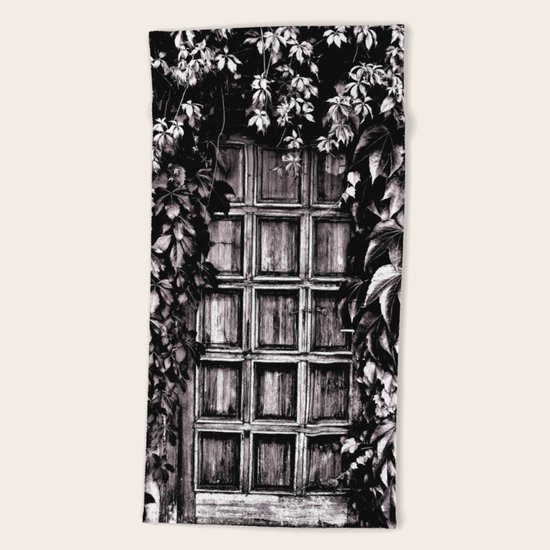 Black White Old Door Beach Towel