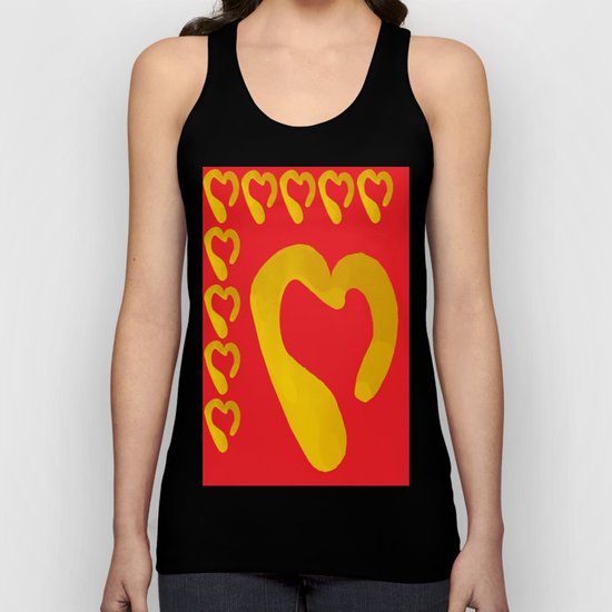 Gold Hearts on Red Unisex Tank Top