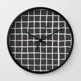 Charcoal Minimal Plaid Checks Wall Clock
