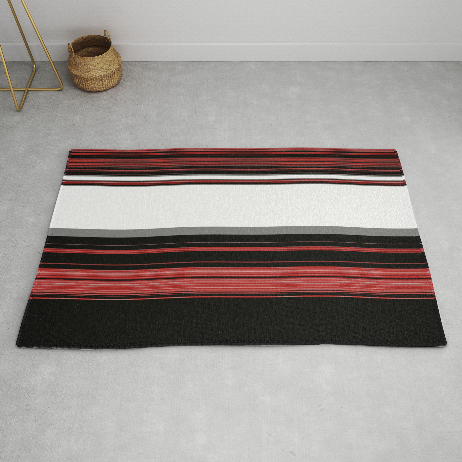 Black And White With Gray Stripes Rug, Red Black White Rug