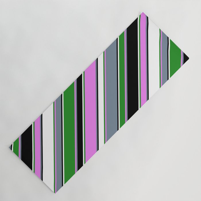 Eye-catching Forest Green, Violet, Light Slate Gray, Black & White Colored Striped/Lined Pattern Yoga Mat