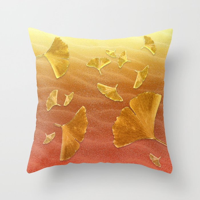 Golden Ginko Throw Pillow