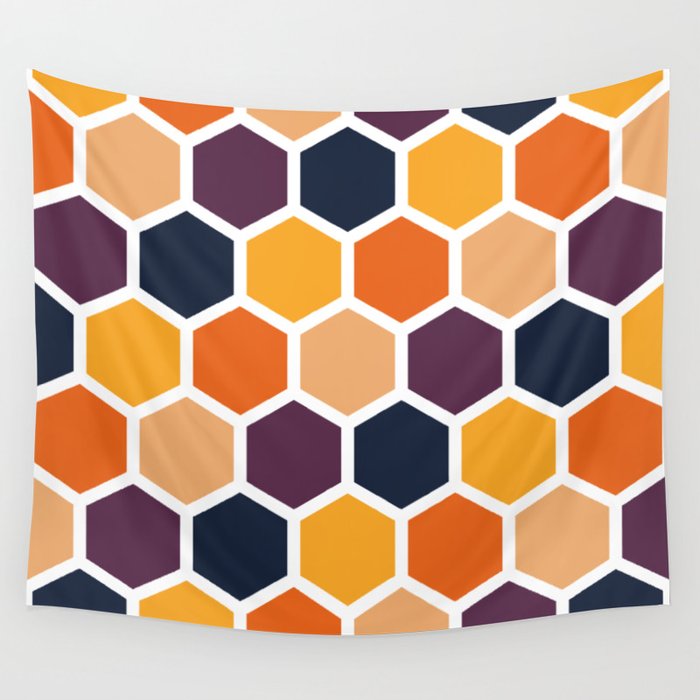 Chocolate, golden rod, dark slate gray, sandy brown hexagon Wall Tapestry