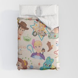 “All Together - Toy Story” by SunLee Art Comforter | Sun Lee, Pixar, Disney, Gabby Gabby, Forky, Duke Caboom, Woody, Buzz Lightyear, Toy Story, Graphicdesign 