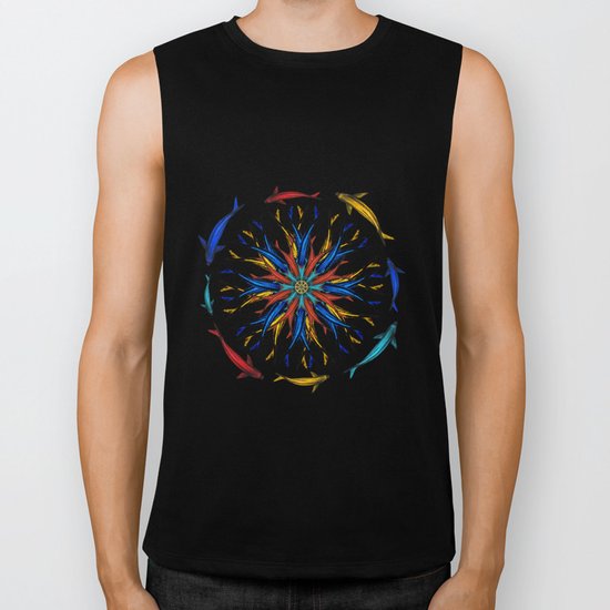Swimming Dharma Koi Abstract Biker Tank