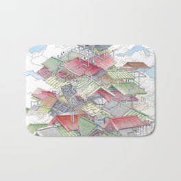 City in the mist Bath Mat | Taiwan, Aceya, Detail, Line, Architecture, Roof, Rooftile, Watercolor, Drawing, Art 