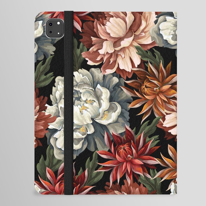 Ornate seamless pattern with vintage peonies, roses and chrysanthemums. Vintage iPad Folio Case