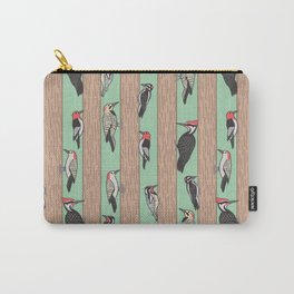 Woodpeckers Pecking Carry-All Pouch | Digital, Wood, Brown, Trees, Birds, Bird, Pattern, Woodpeckers, Green, Outdoors 