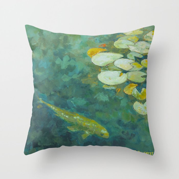Serene koi lily pond Throw Pillow