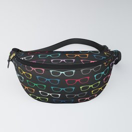Colorful Hipster Glasses Pattern - Black Fanny Pack