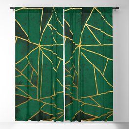 Emerald Green Modern Geometric Gold Lines Blackout Curtain