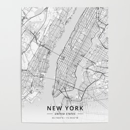 New York, United States - Light Map Poster