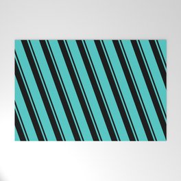 [ Thumbnail: Black & Turquoise Colored Lines/Stripes Pattern Welcome Mat ]