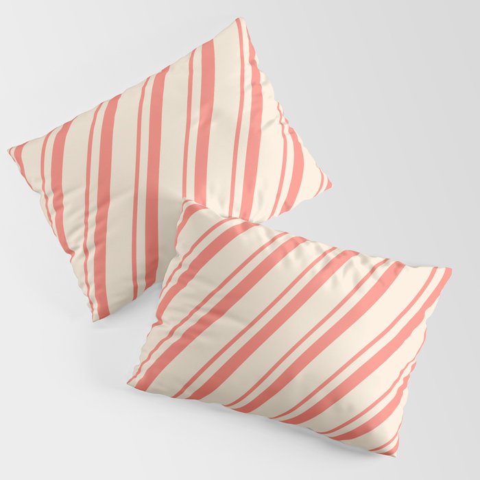 Salmon and Beige Colored Striped Pattern Pillow Sham