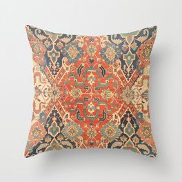 Geometric Leaves VII // 18th Century Distressed Red Blue Green Colorful Ornate Accent Rug Pattern Throw Pillow