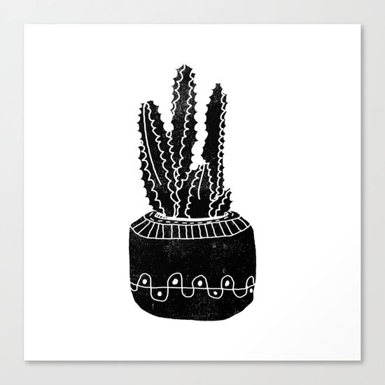 Cactus houseplant linocut cacti desert southwest black and white office home art products Canvas Print