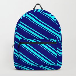 [ Thumbnail: Blue & Aqua Colored Pattern of Stripes Backpack ]