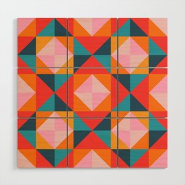 GEOMETRIC SQUARE CHECKERBOARD TILES in SOUTHWESTERN DESERT COLORS CORAL ORANGE PINK TEAL BLUE Wood Wall Art