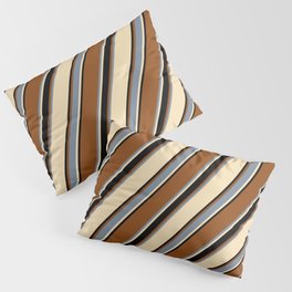 [ Thumbnail: Brown, Light Slate Gray, Tan, and Black Colored Lined/Striped Pattern Pillow Sham ]