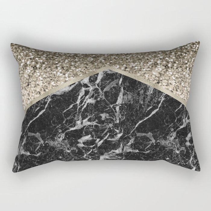 Shimmering golden chevron black marble Rectangular Pillow