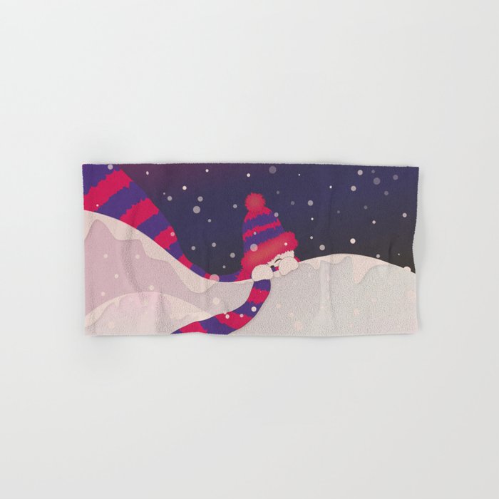Christmas Peekaboo Snowman II - Blue Violet Snowy Background Hand & Bath Towel