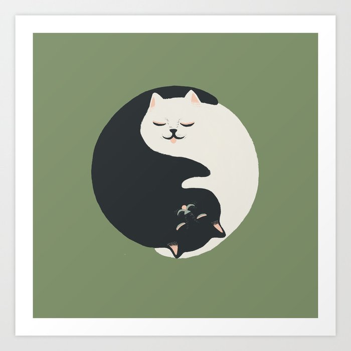 Hidden cat 26 green II yin yang hug  Art Print