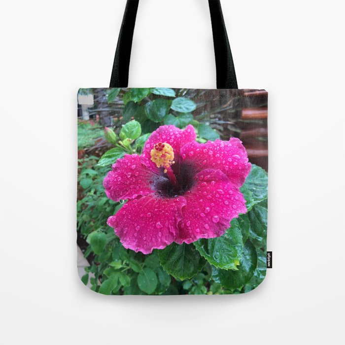 Dewy Pink Hibiscus Flower | Tropical Magenta Hot Pink Hawaii Mexico Tote Bag