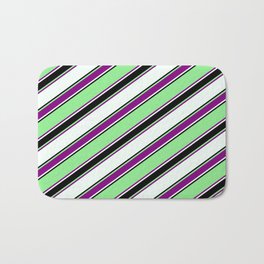 [ Thumbnail: Light Green, Purple, Mint Cream & Black Colored Lines Pattern Bath Mat ]