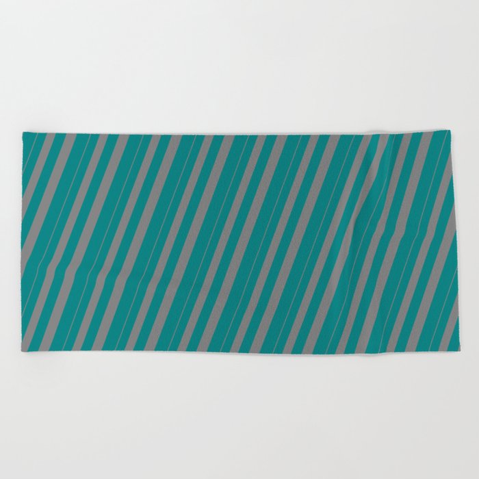 Grey & Teal Colored Striped/Lined Pattern Beach Towel