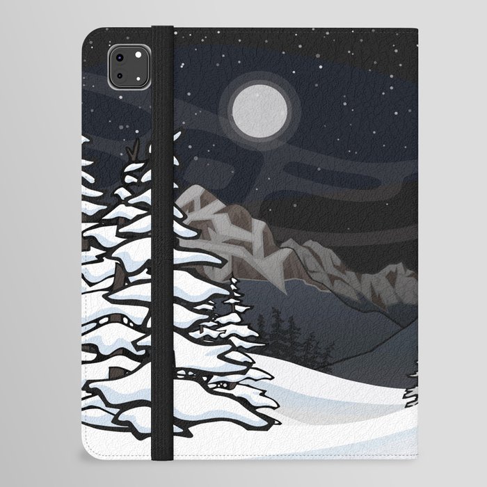 Snowy Mountain Night | Ski Backcountry Landscape Artwork | Wall Art | Chalet | Cottage | Office | DopeyArt iPad Folio Case