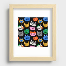 Funny colorful cat cartoon pattern Recessed Framed Print
