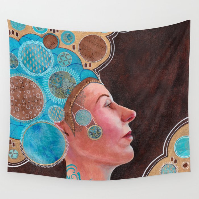 Queen in Gold and Teal Wall Tapestry