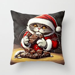 Santa Claus cat eats candy on Christmas Throw Pillow