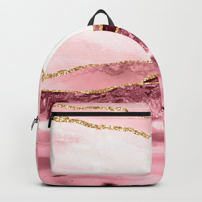 Pink And Gold Marble Waves Backpack