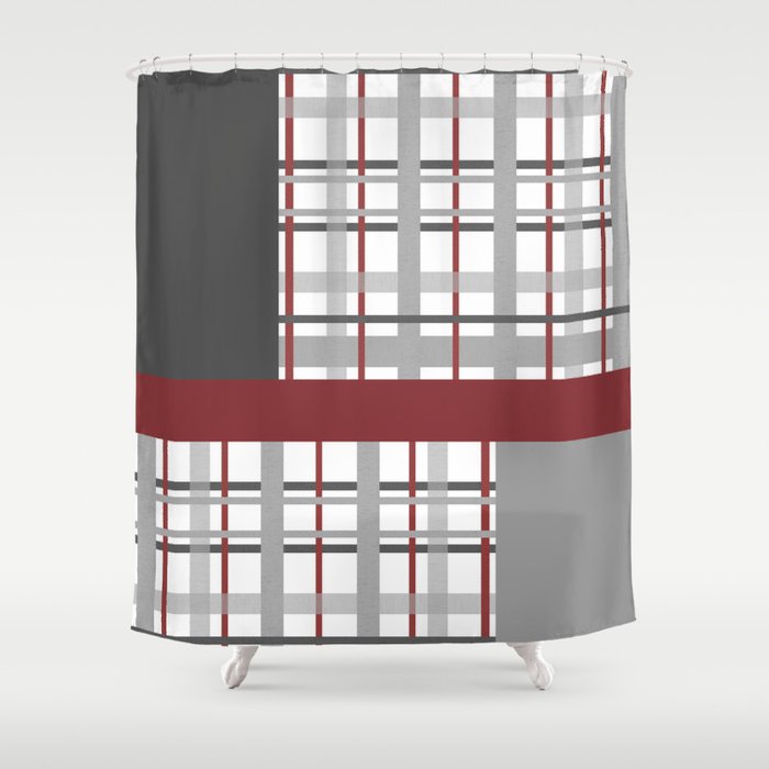Grey Red Burdy Checd Gingham, Grey And Red Shower Curtain