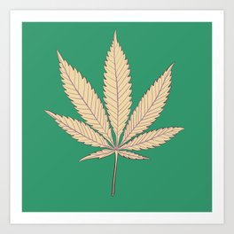 Marijuana Leaf Ivory on Green Art Print