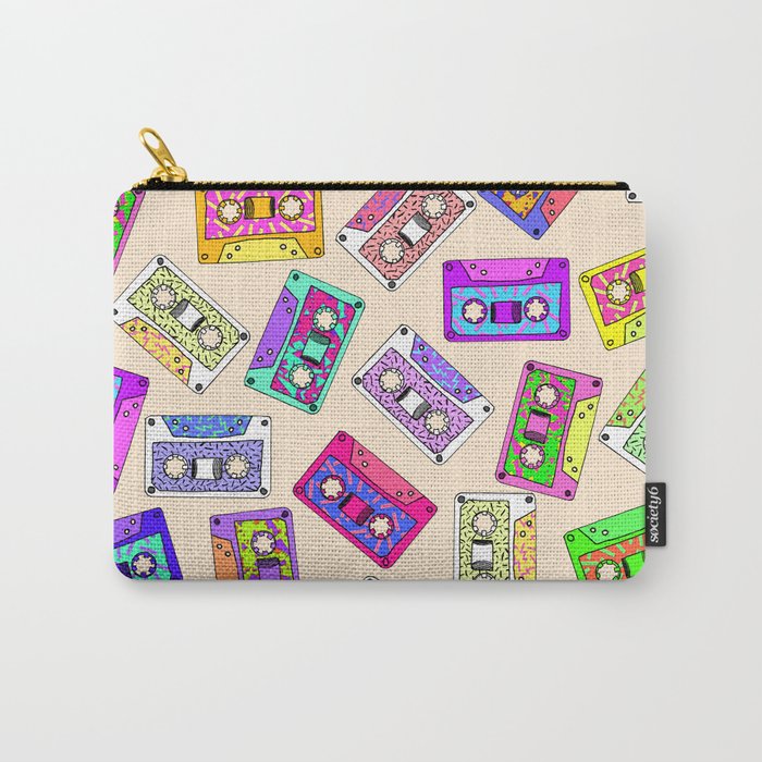 Retro 80's 90's Neon Patterned Cassette Tapes Carry-All Pouch