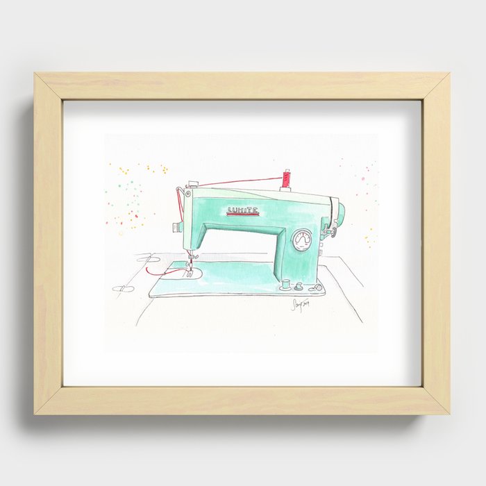 Vintage White 43-8 Sewing Machine in Aqua Recessed Framed Print