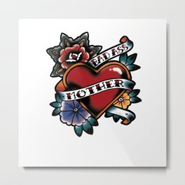 Bad Ass Mother Tattoo Flash Heart and Flowers Metal Print
