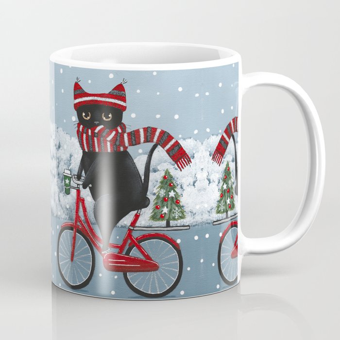 Black Cat Winter Bicycle Ride Coffee Mug