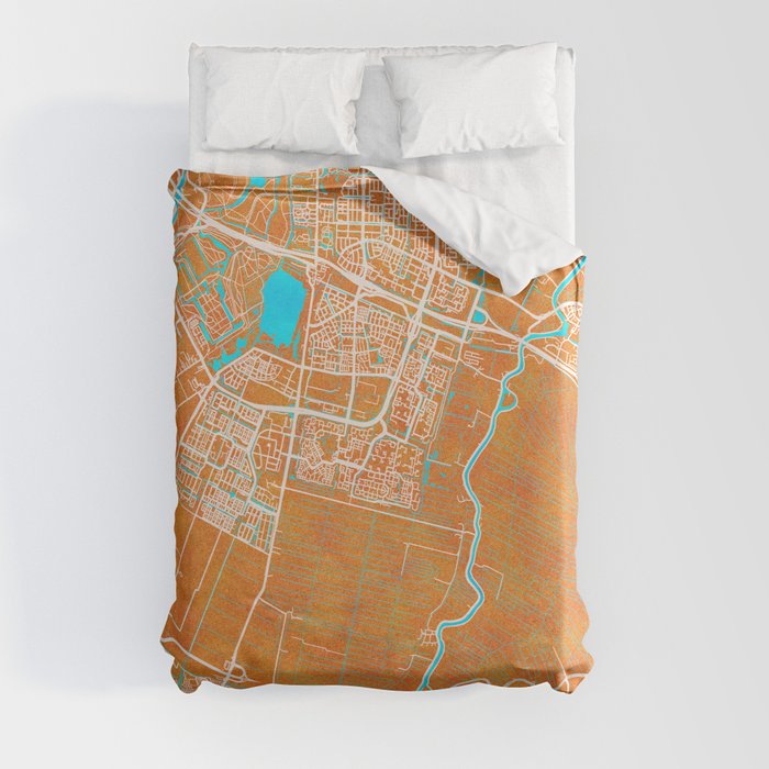 Amstelveen, Netherlands, Gold, Blue, City, Map Duvet Cover