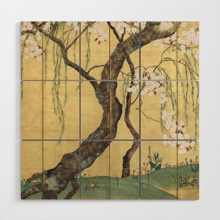 Cherry Tree Japanese Edo Period Six-Panel Gold Leaf Screen Wood Wall Art