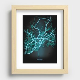 Galway, Ireland, Blue, White, Neon, Glow, City, Map Recessed Framed Print