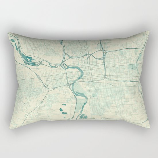 Columbus Map Blue Vintage Rectangular Pillow