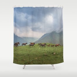 Running horses in the mountains Shower Curtain