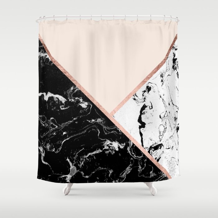 Blush Pink Shower Curtain, Black White And Gold Marble Shower Curtain