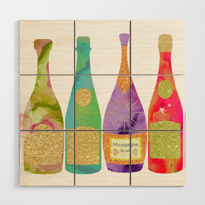 Champagne Bottle Parade Wood Wall Art