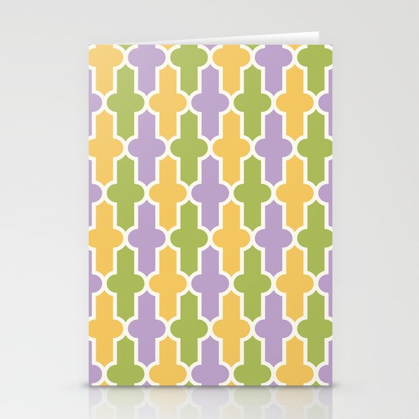 Moroccan Quatrefoil Lattice Pattern 927 Yellow Green and Lavender Stationery Cards